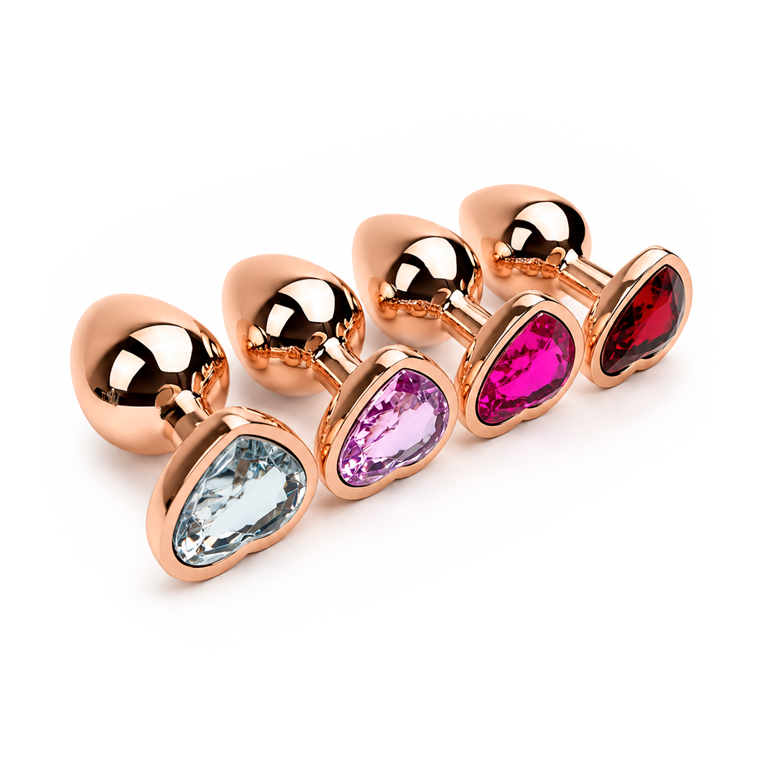 Plug anal - Oro rosa corazón con joya