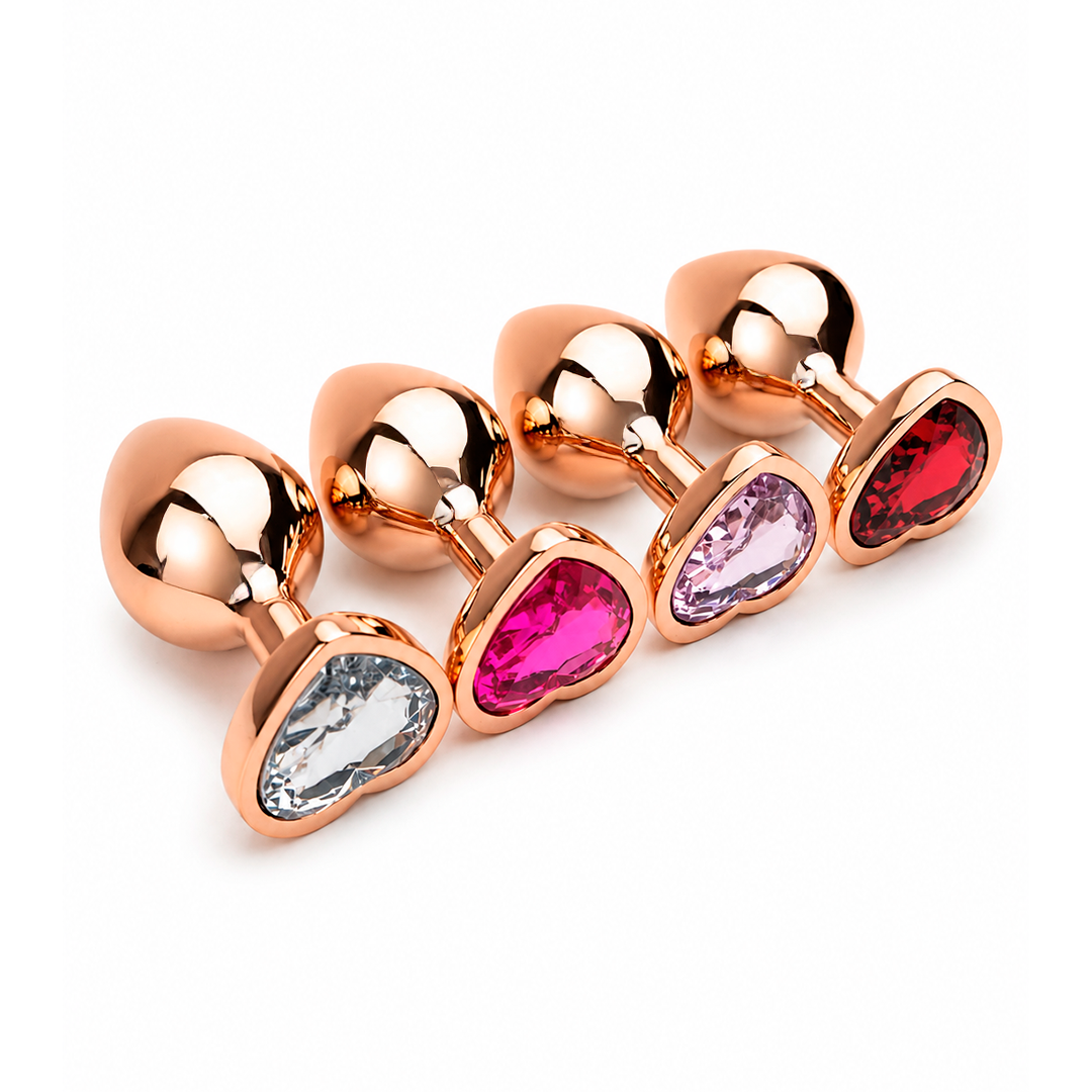 Plug anal - Oro rosa corazón con joya