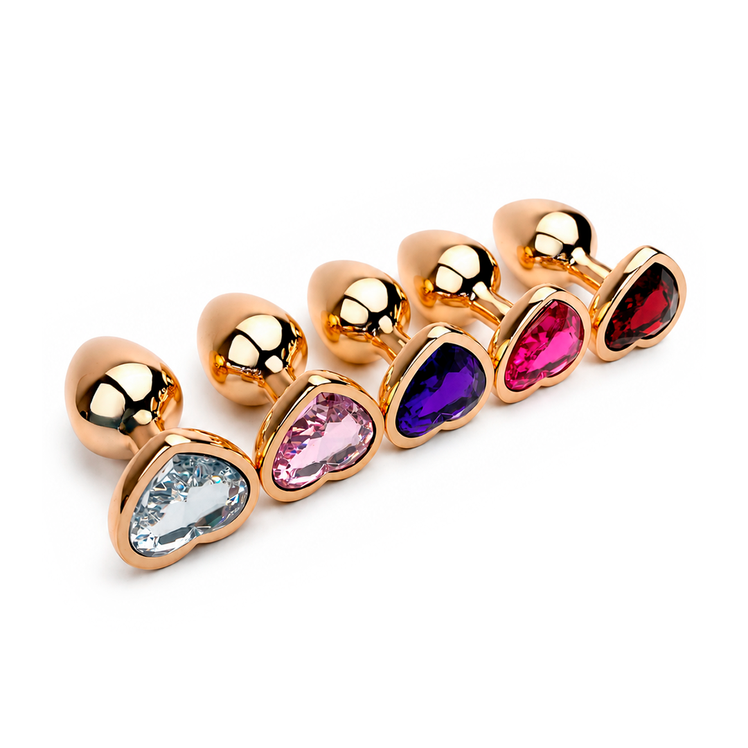Plug anal - Oro rosa corazón con joya